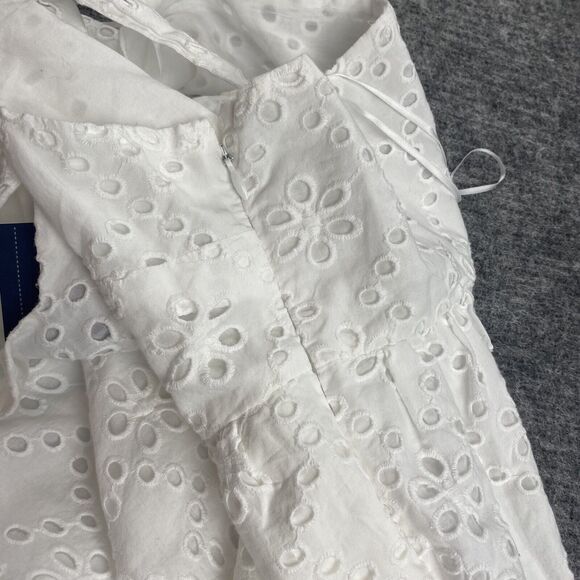 White Eyelet Midi Sundress Womens Dr 10 White Eyelet Dress Cotton Cute Girly Tie - Picture 8 of 9